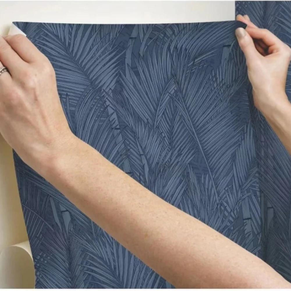 RoomMates Swaying Fronds Peel and Stick Wallpaper Navy: Removable Vinyl
